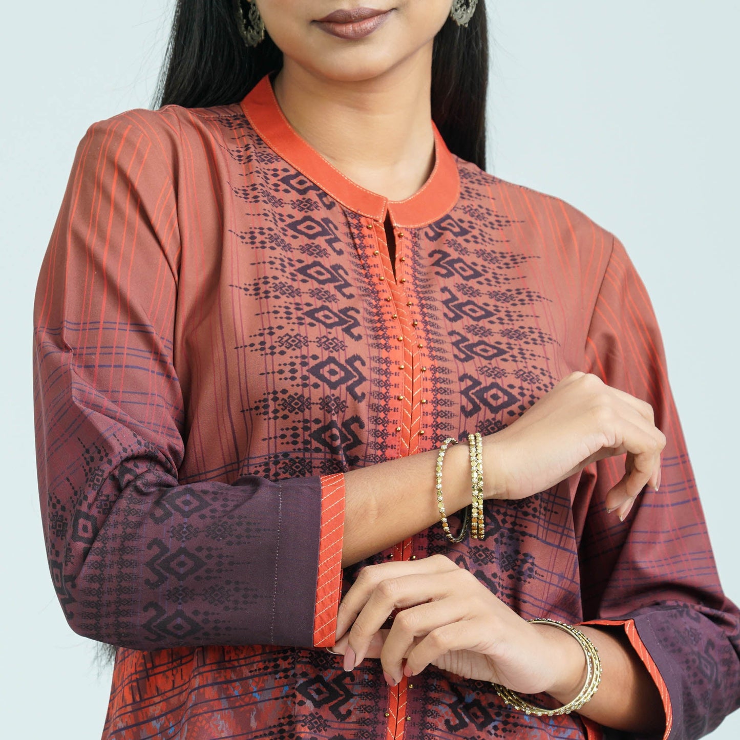 Women’s Brown Blended Silk Two Piece Set