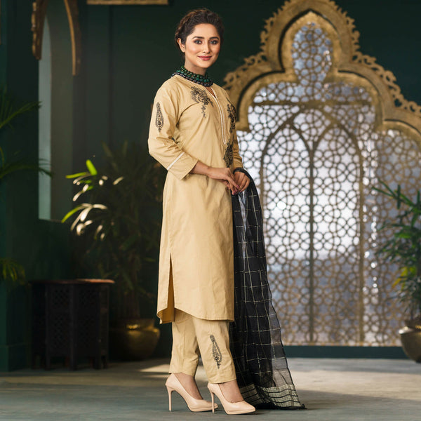 Womens Khaki Ethnic 3-Piece Set