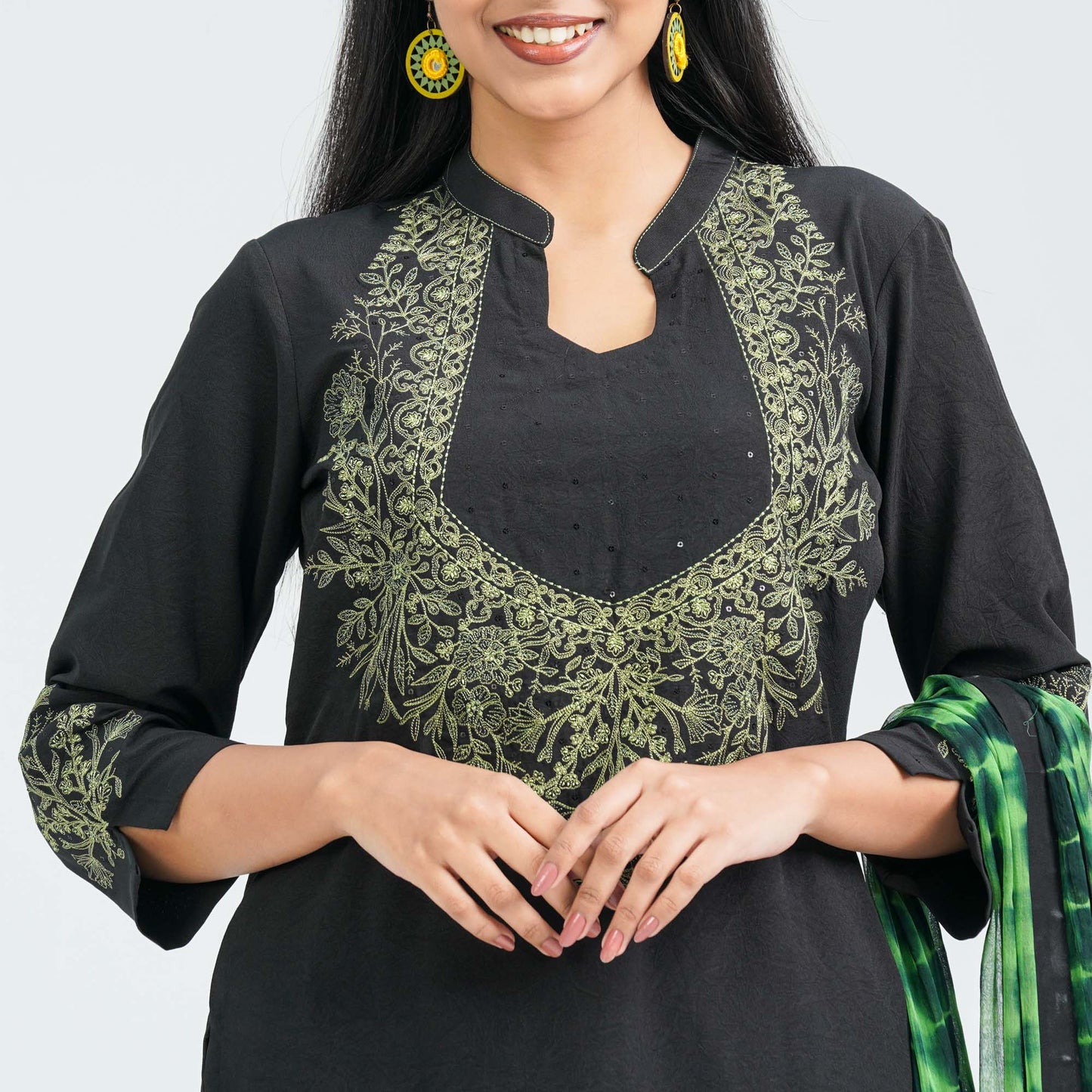 Women’s Black Floral Embroidered Three Piece Set