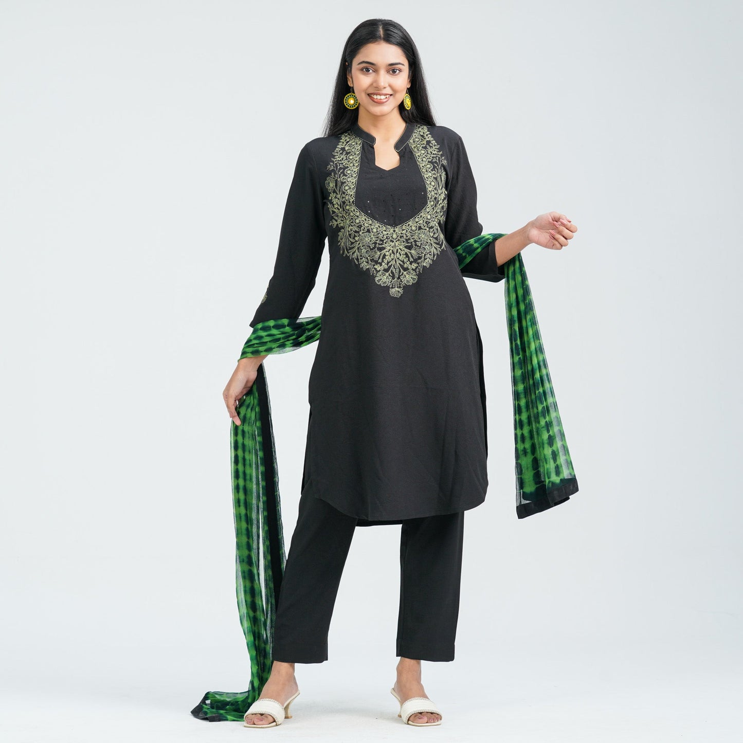 Women’s Black Floral Embroidered Three Piece Set