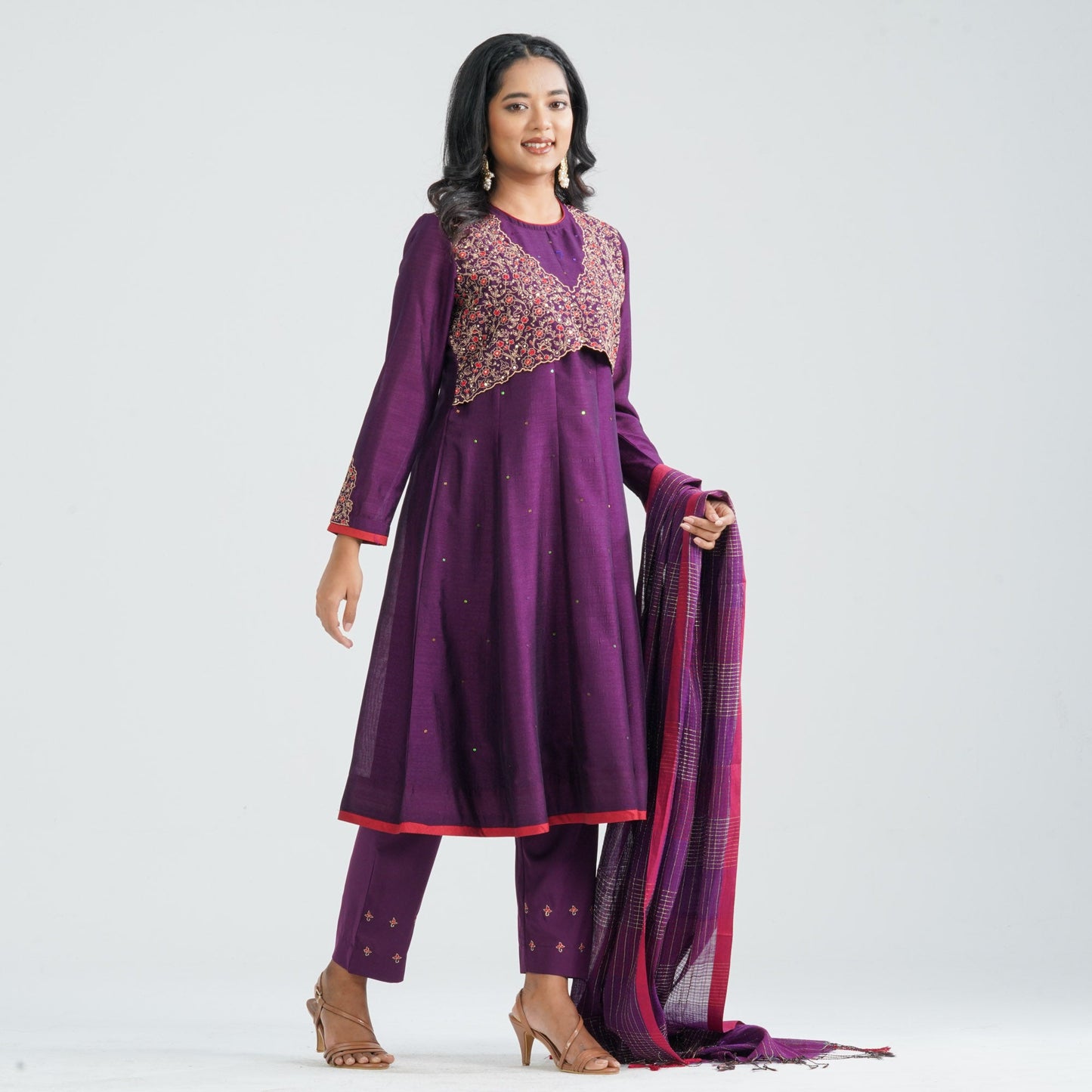 Women’s Purple Embroidered Three Piece Set