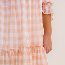 Load image into Gallery viewer, Girls Peach Check Georgette Frock
