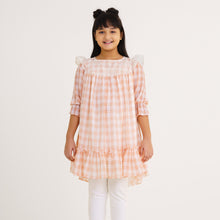 Load image into Gallery viewer, Girls Peach Check Georgette Frock
