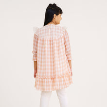 Load image into Gallery viewer, Girls Peach Check Georgette Frock
