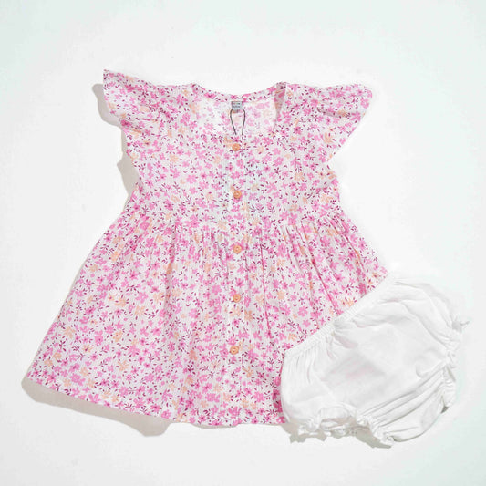 NEW BORN GIRLS FROCK - PINK AOP