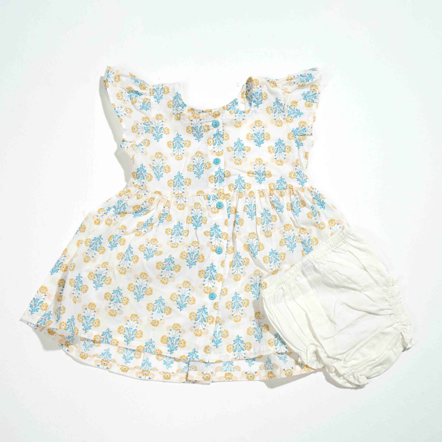 New Born Girls Frock - Yellow Aop