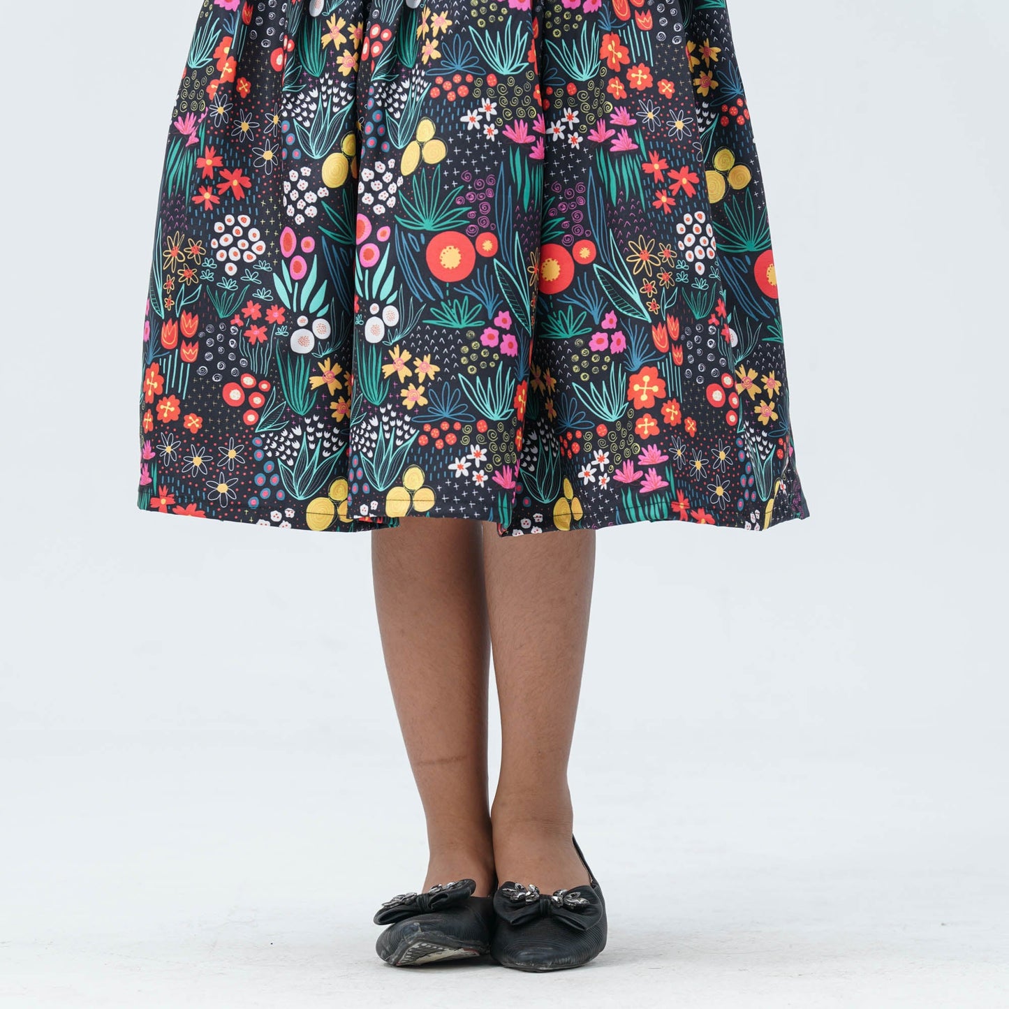 Girl's Floral Printed Blended Silk Gown with Sequin Cape