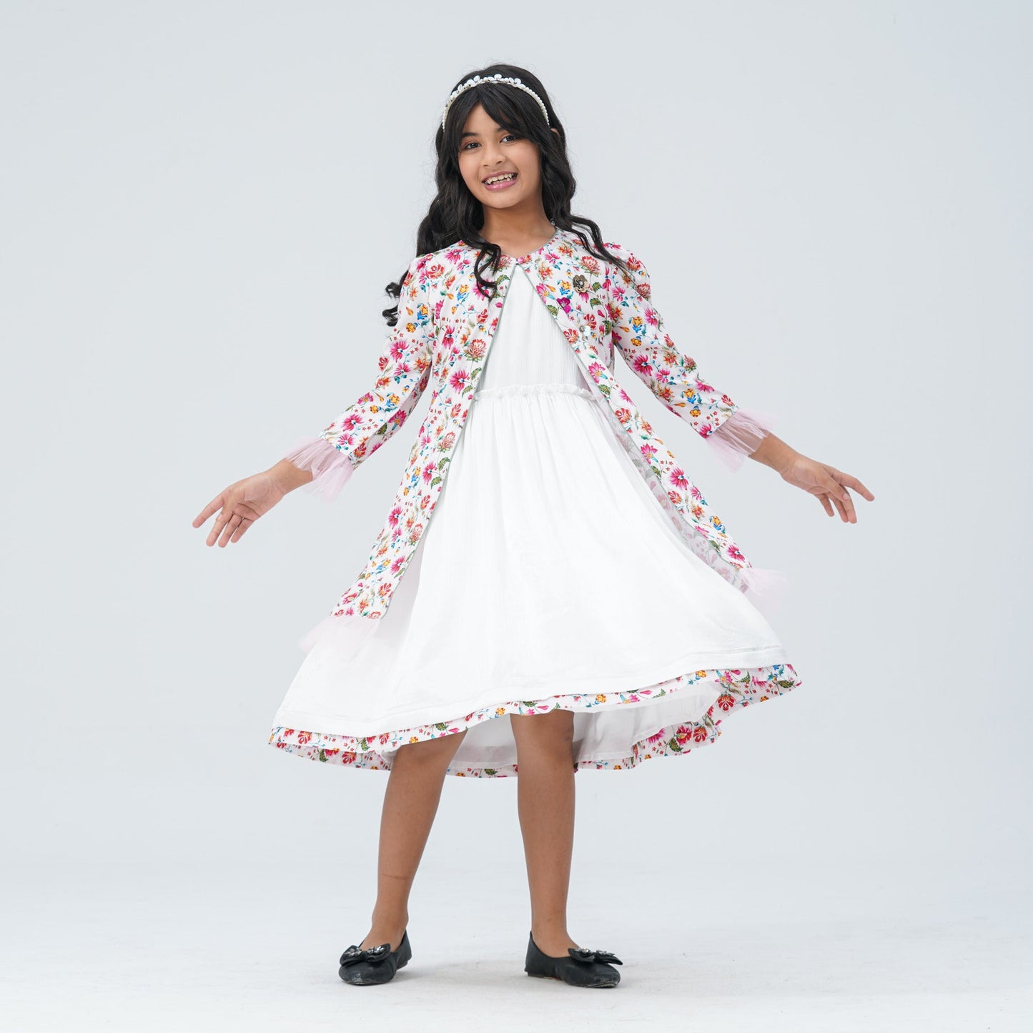 Girl's Floral Silk Gown