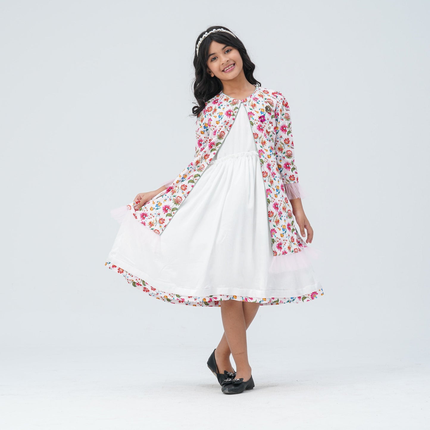 Girl's Floral Silk Gown