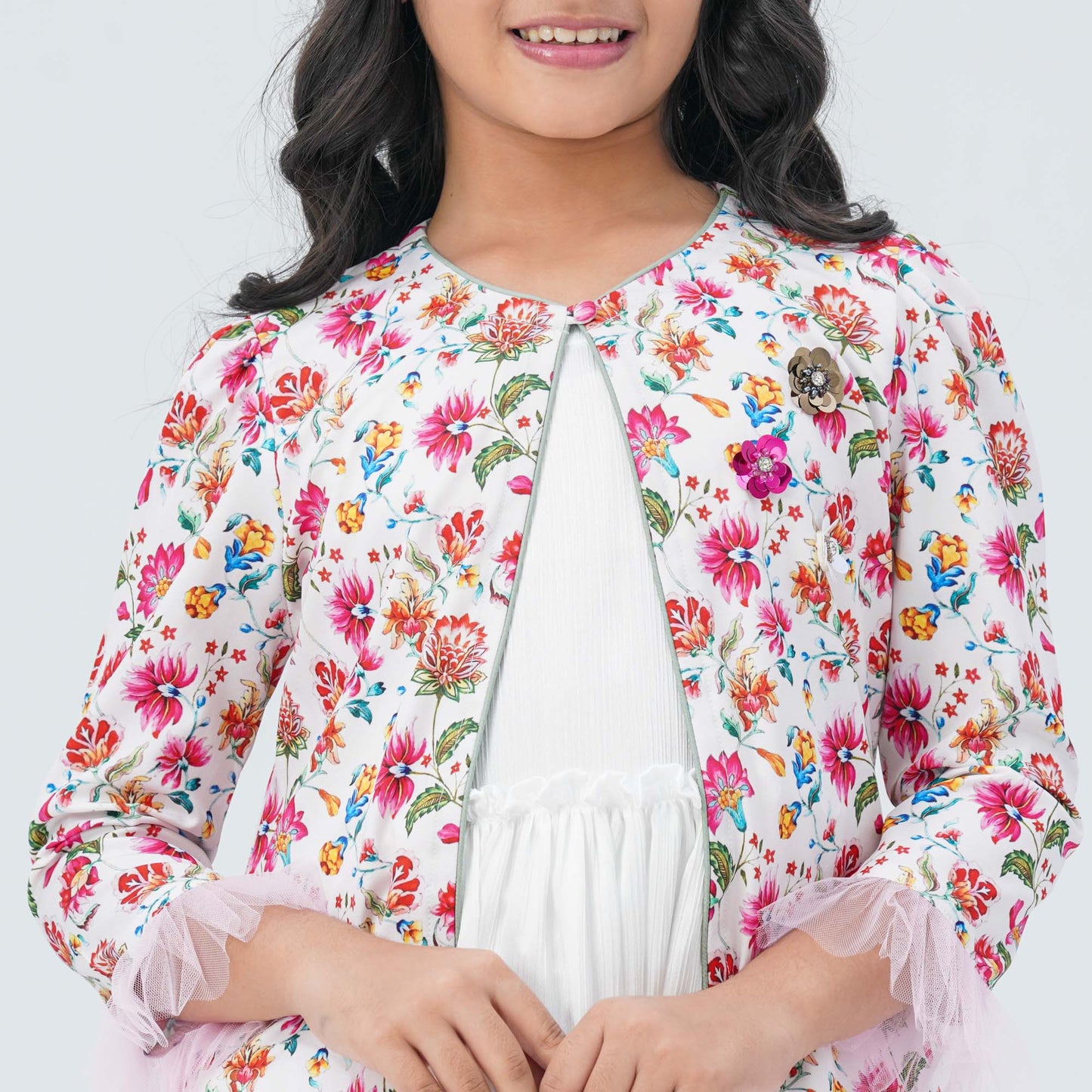 Girl's Floral Silk Gown
