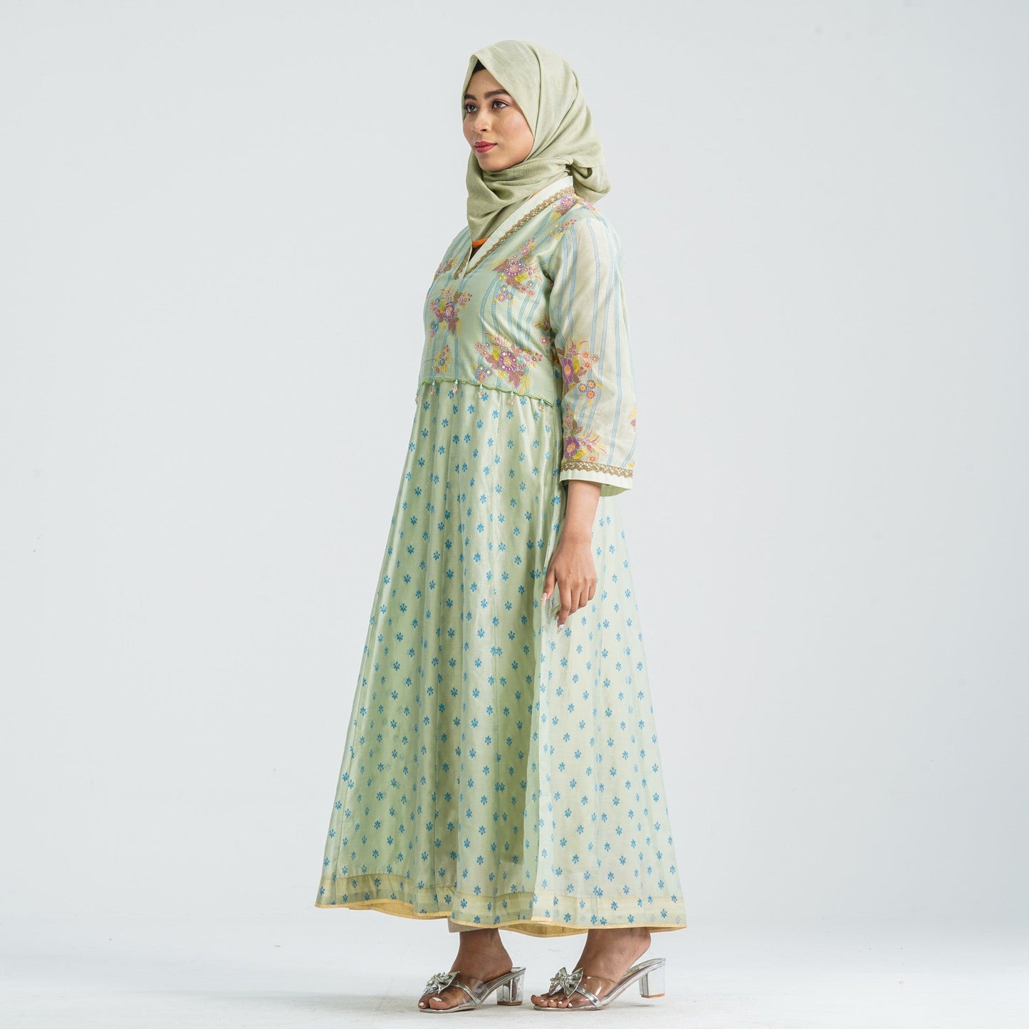 Women Half Silk Ethnic Gown