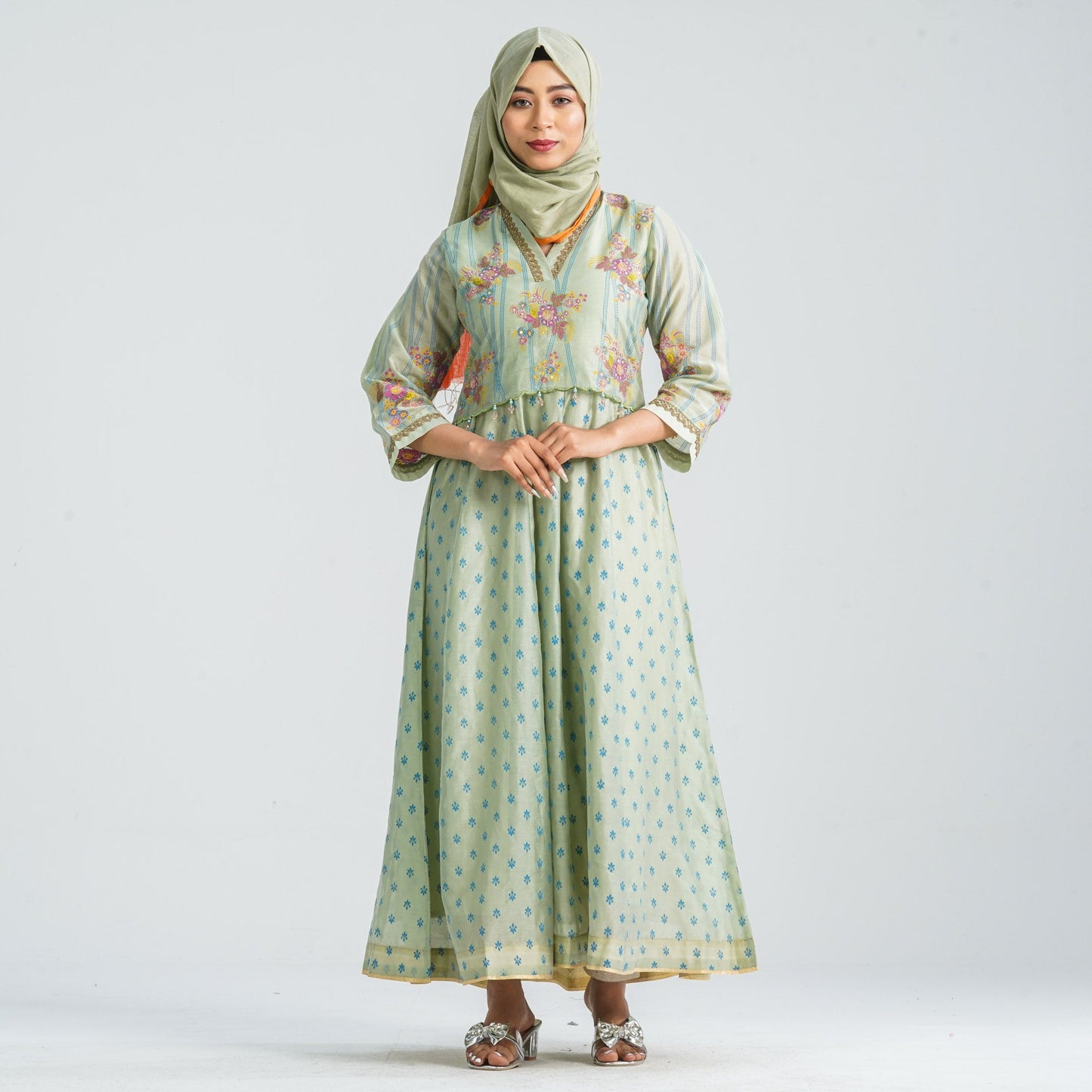 Women Half Silk Ethnic Gown