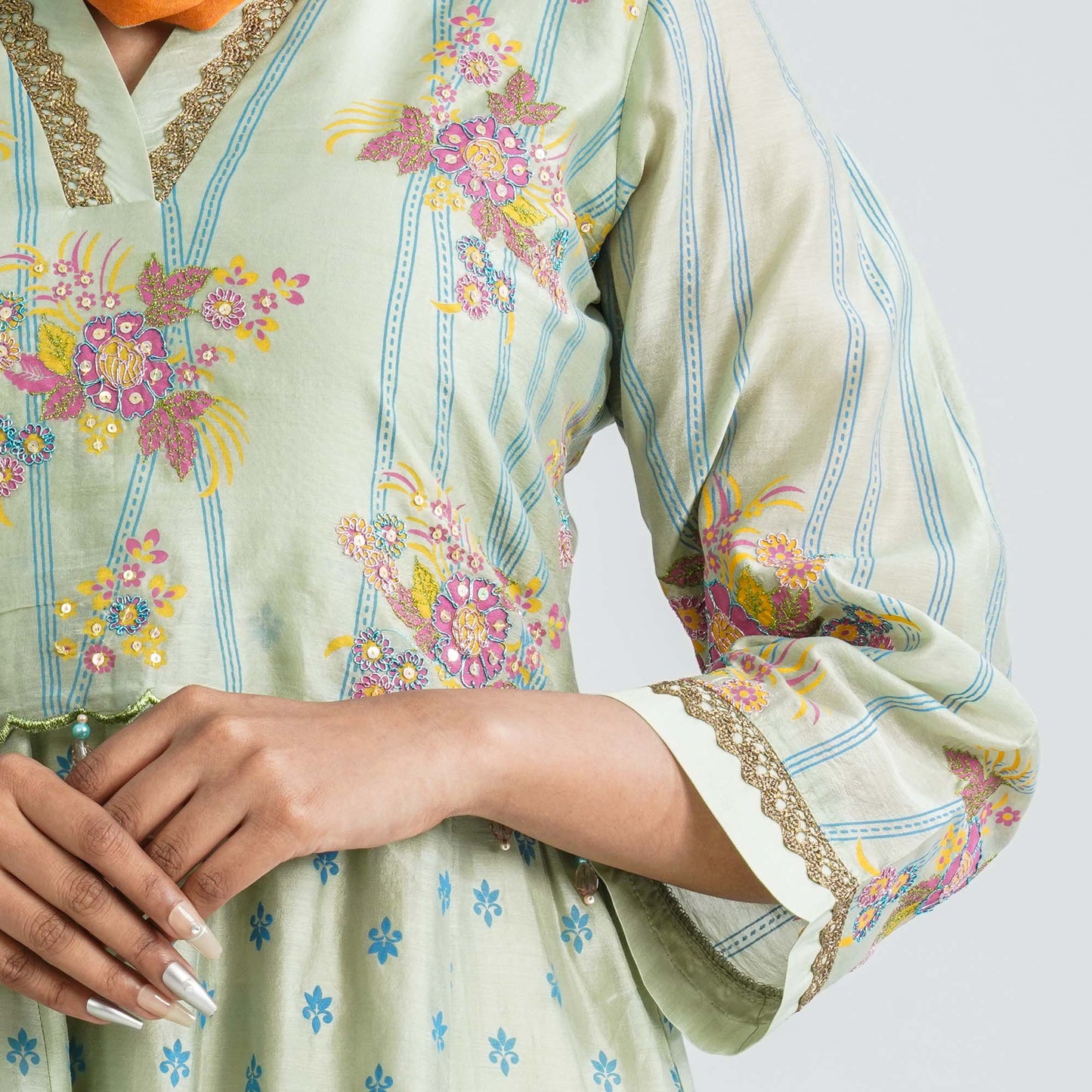 Women Half Silk Ethnic Gown