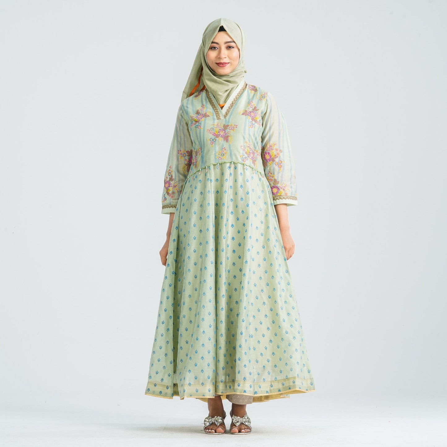 Women Half Silk Ethnic Gown