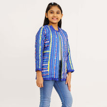 Load image into Gallery viewer, Girls Blue Ethnic Jacket
