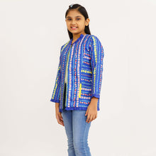 Load image into Gallery viewer, Girls Blue Ethnic Jacket
