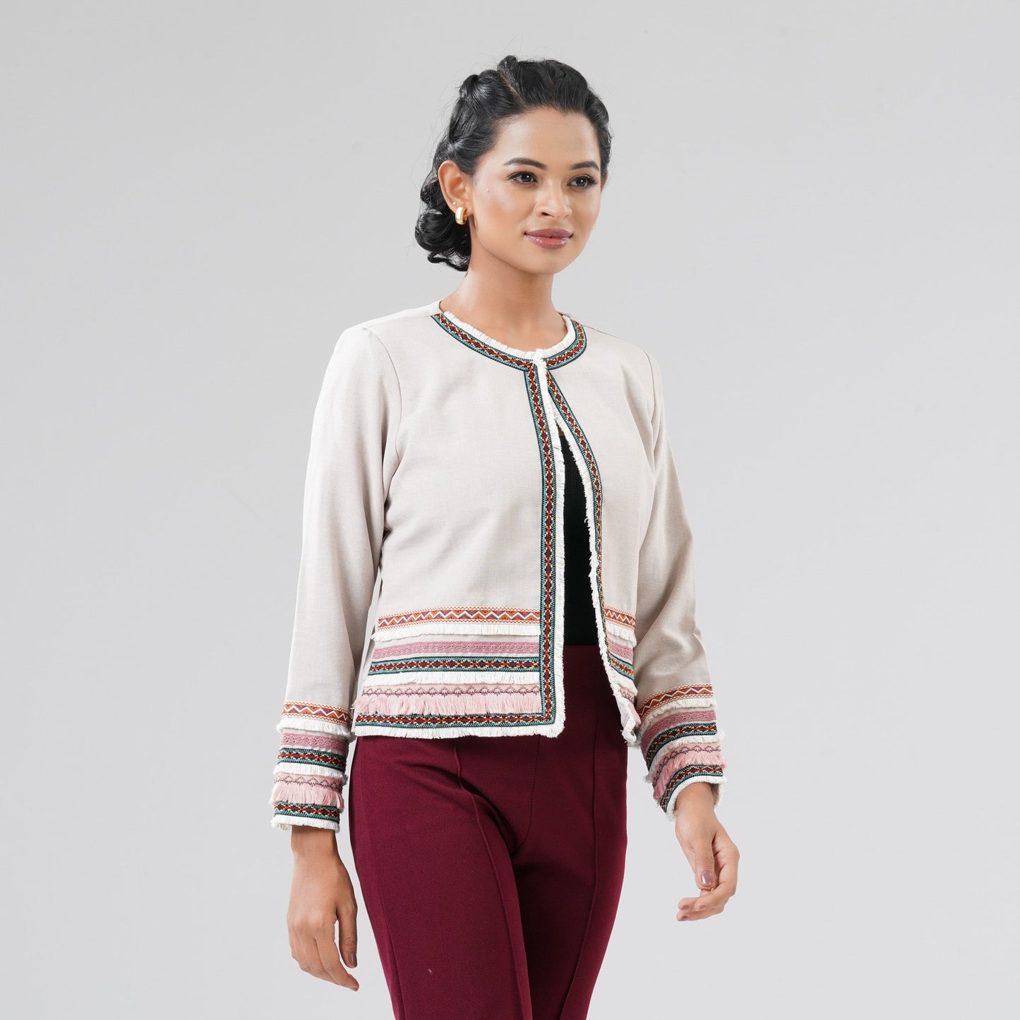 Women Beige Ethnic Jacket