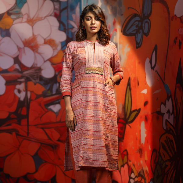 Women’s Onion-Pink Print Kurti