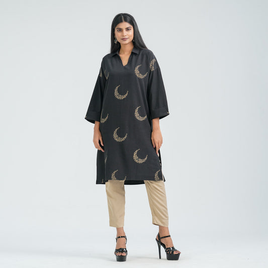 Women’s Black Blended Silk Kurti