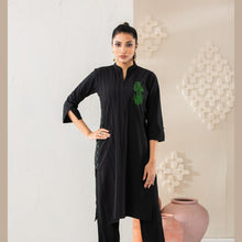 Load image into Gallery viewer, Women Black Printed Silk Kurti
