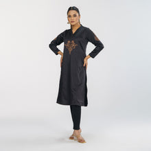 Load image into Gallery viewer, Women&#39;s Black Embroidered High Range Kurti
