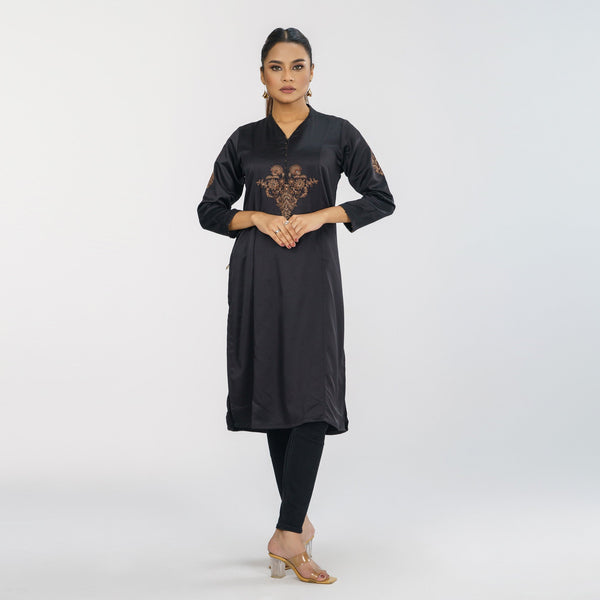 Women's Black Embroidered High Range Kurti