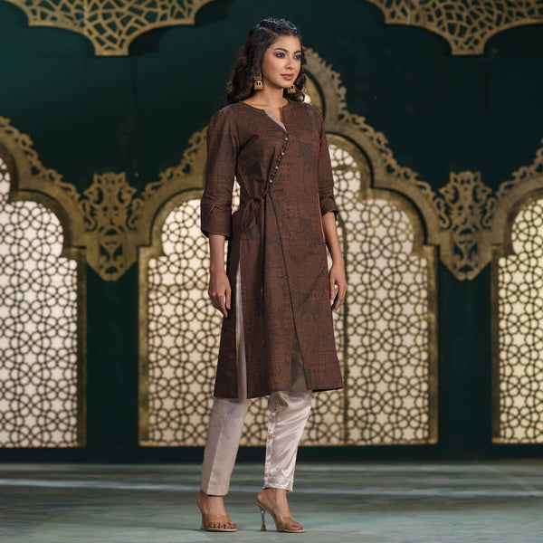 Womens Ethnic Brown Fusion Kurti