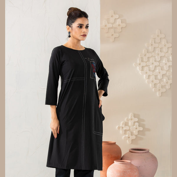 Womens Black Silk Fusion Kurti