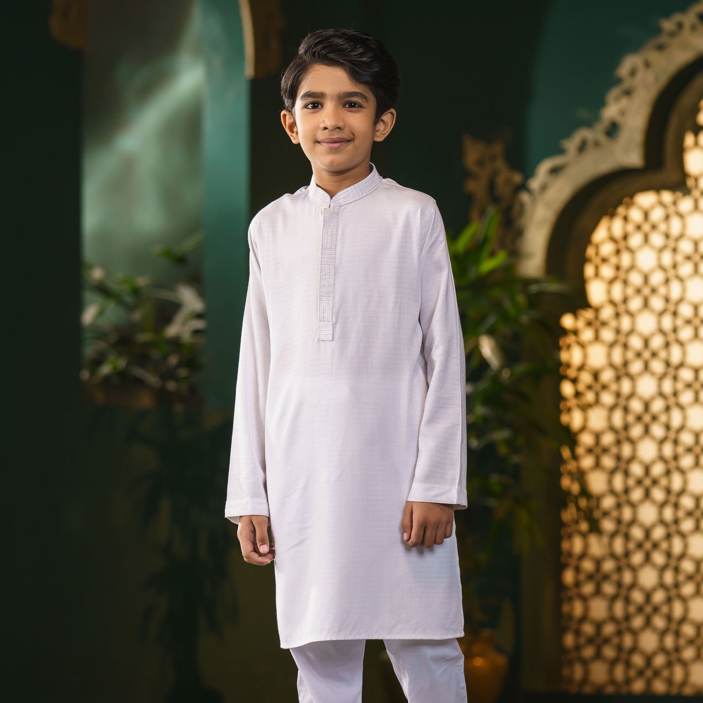 Boy's White Printed Panjabi