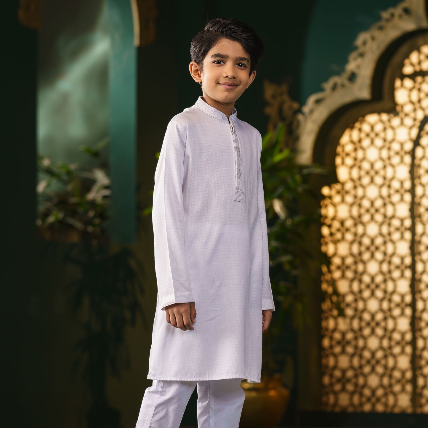 Boy's White Printed Panjabi