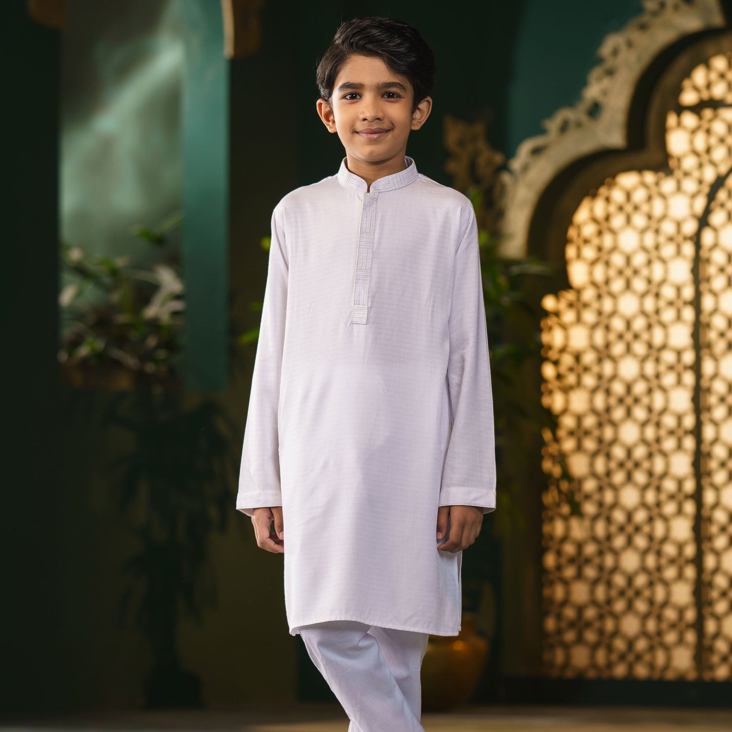Boy's White Printed Panjabi