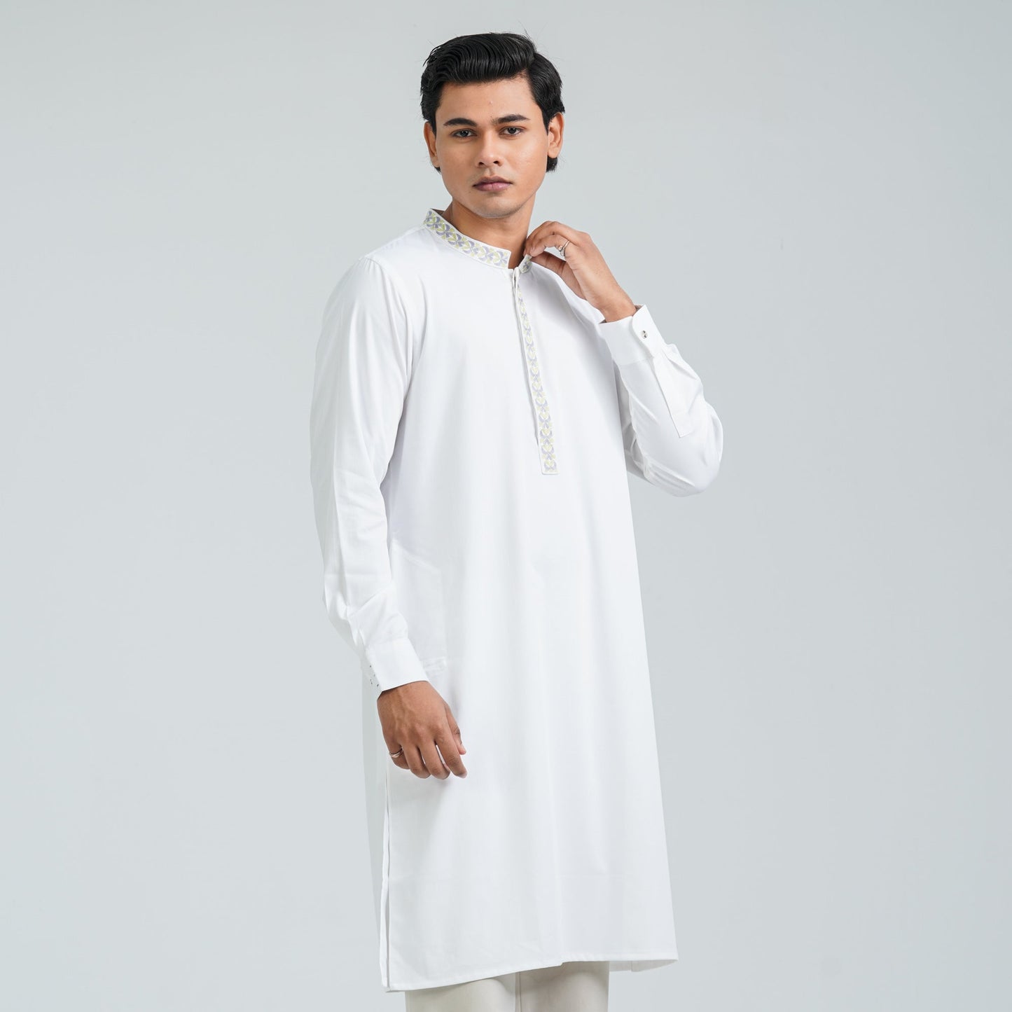 Men’s White Embroidered Panjabi