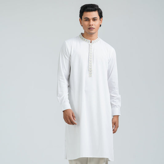 Men’s White Embroidered Panjabi