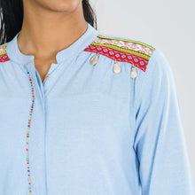 Load image into Gallery viewer, Women Light Blue Ethnic Shirt
