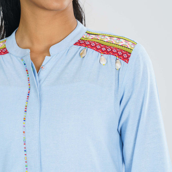 Women Light Blue Ethnic Shirt