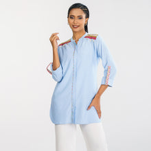 Load image into Gallery viewer, Women Light Blue Ethnic Shirt
