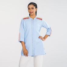 Load image into Gallery viewer, Women Light Blue Ethnic Shirt
