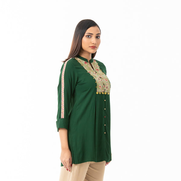 Womens Green Ethnic Top