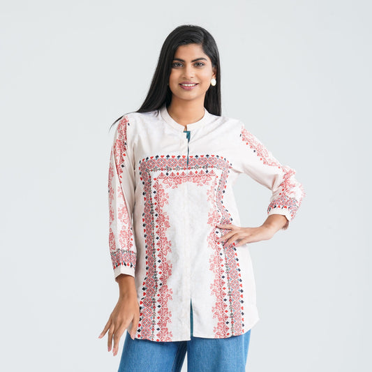 Women’s Beige Digital Printed Tunic Top