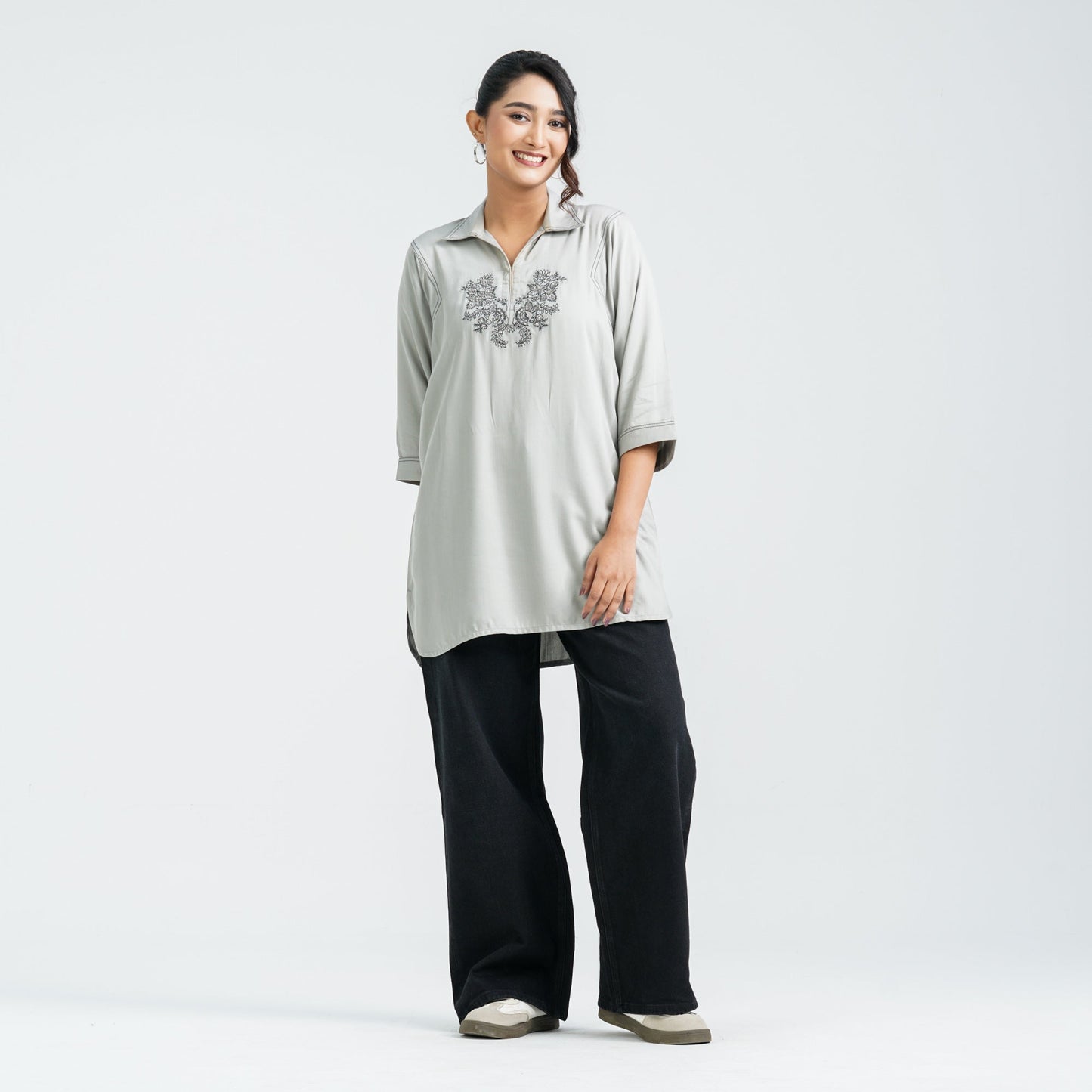 Women’s Ash Embroidered Cotton Top