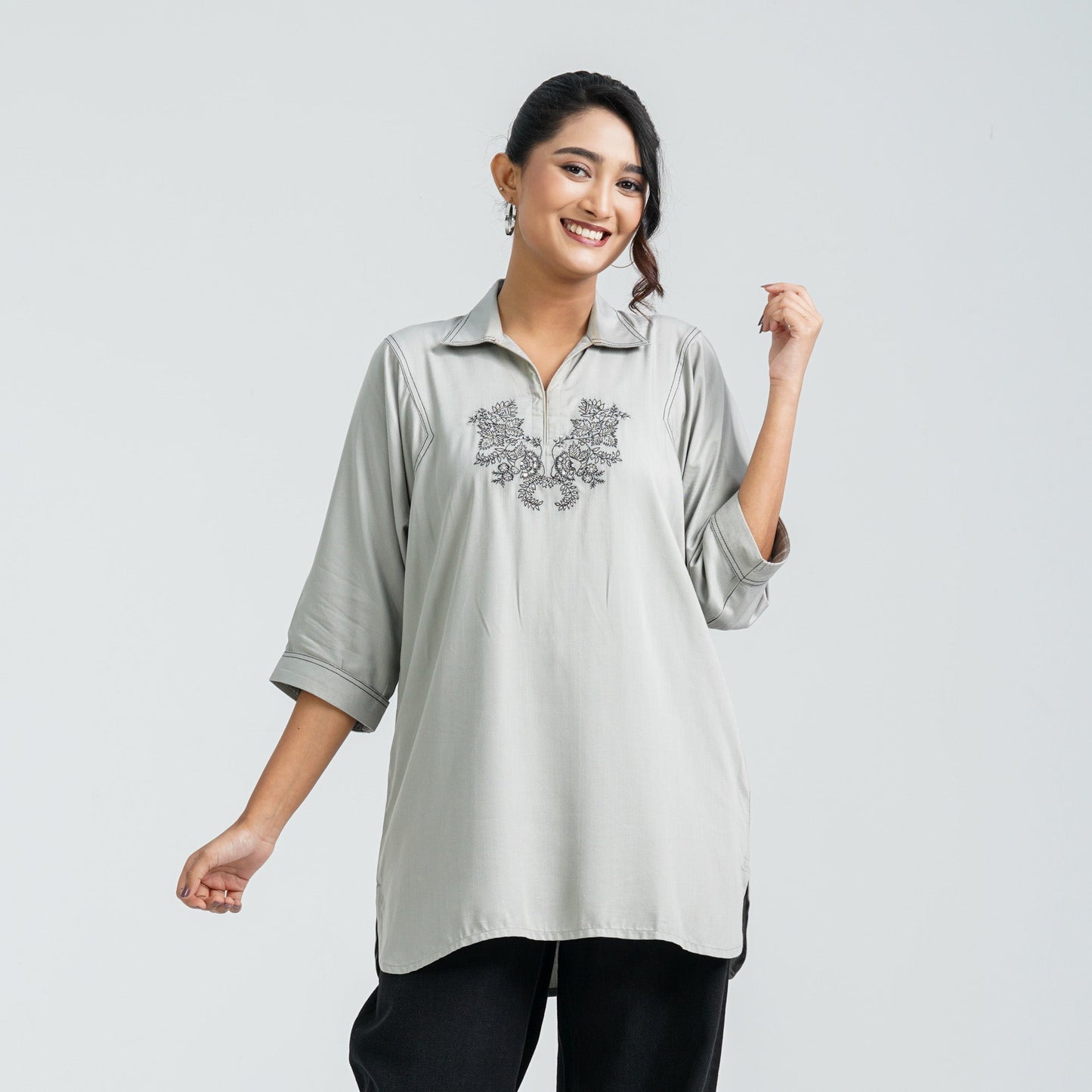 Women’s Ash Embroidered Cotton Top