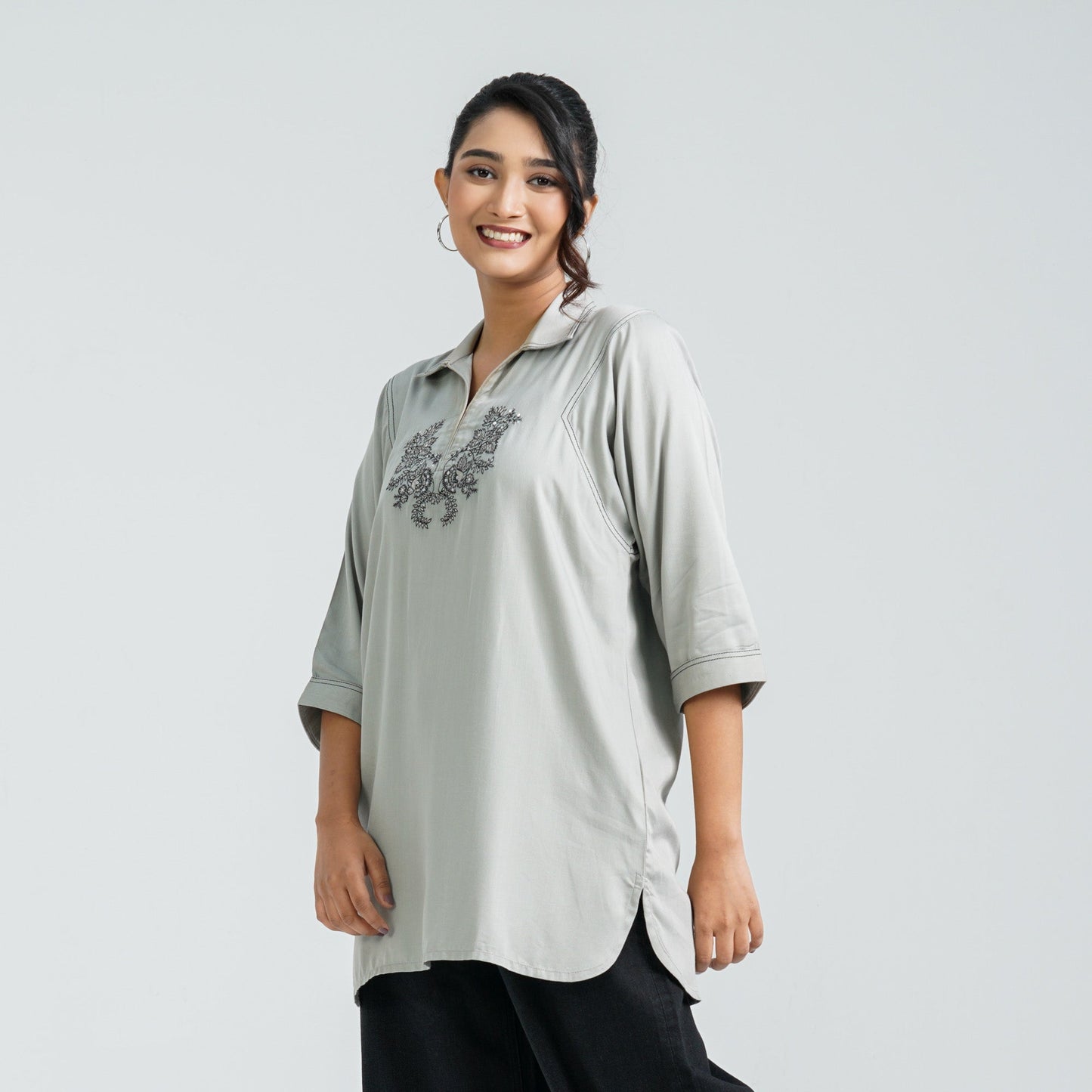 Women’s Ash Embroidered Cotton Top