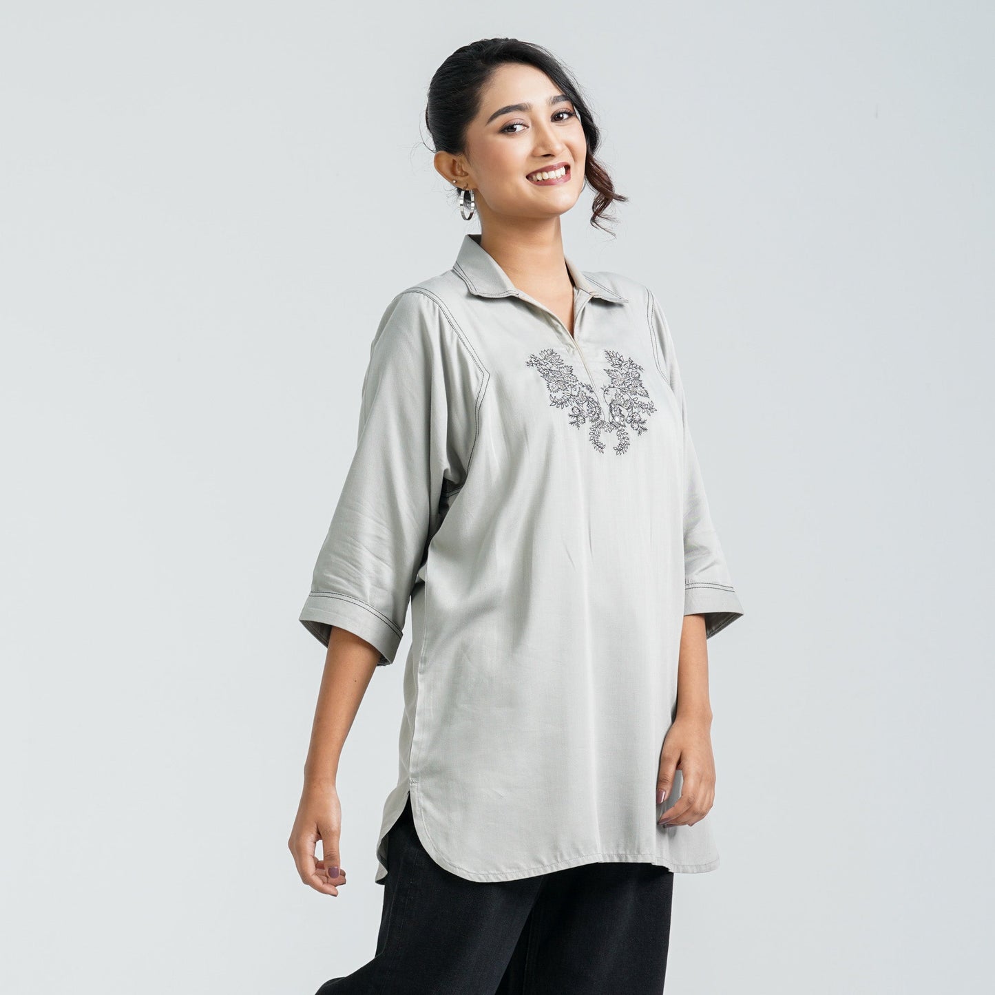 Women’s Ash Embroidered Cotton Top