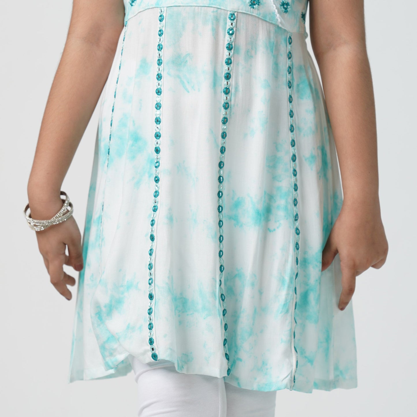 Teen Girls Tie-Dye Embroidered Linen Frock