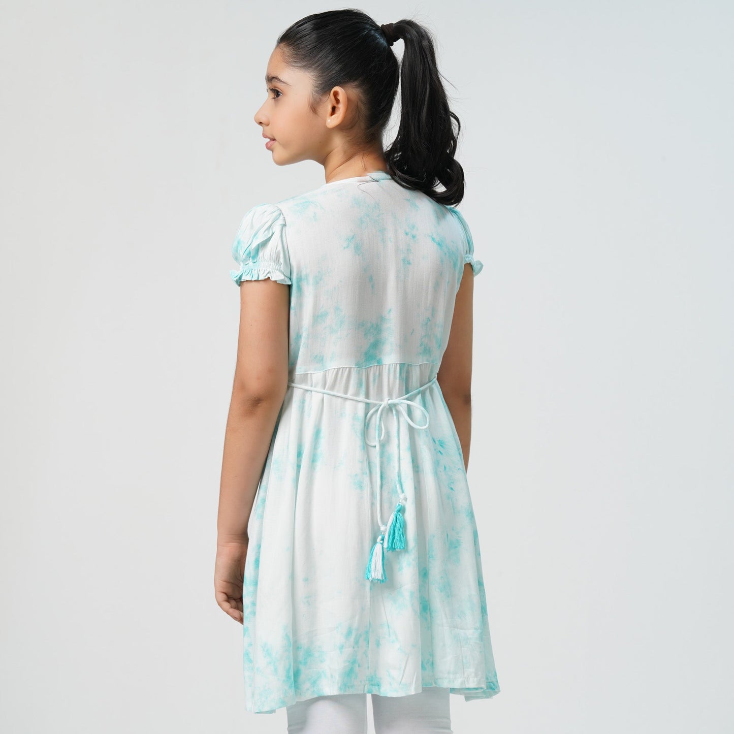 Teen Girls Tie-Dye Embroidered Linen Frock