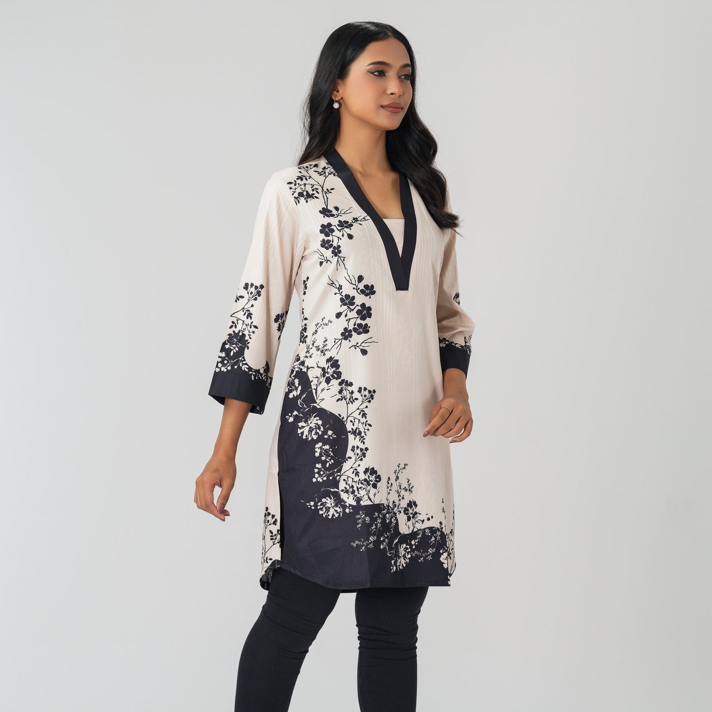 Womens Black & White Printed Tunic