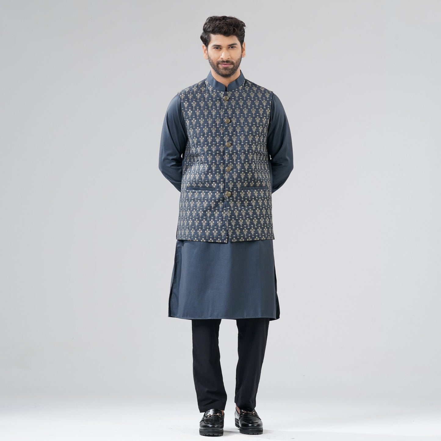 Mens Gray Ash Panjabi Set