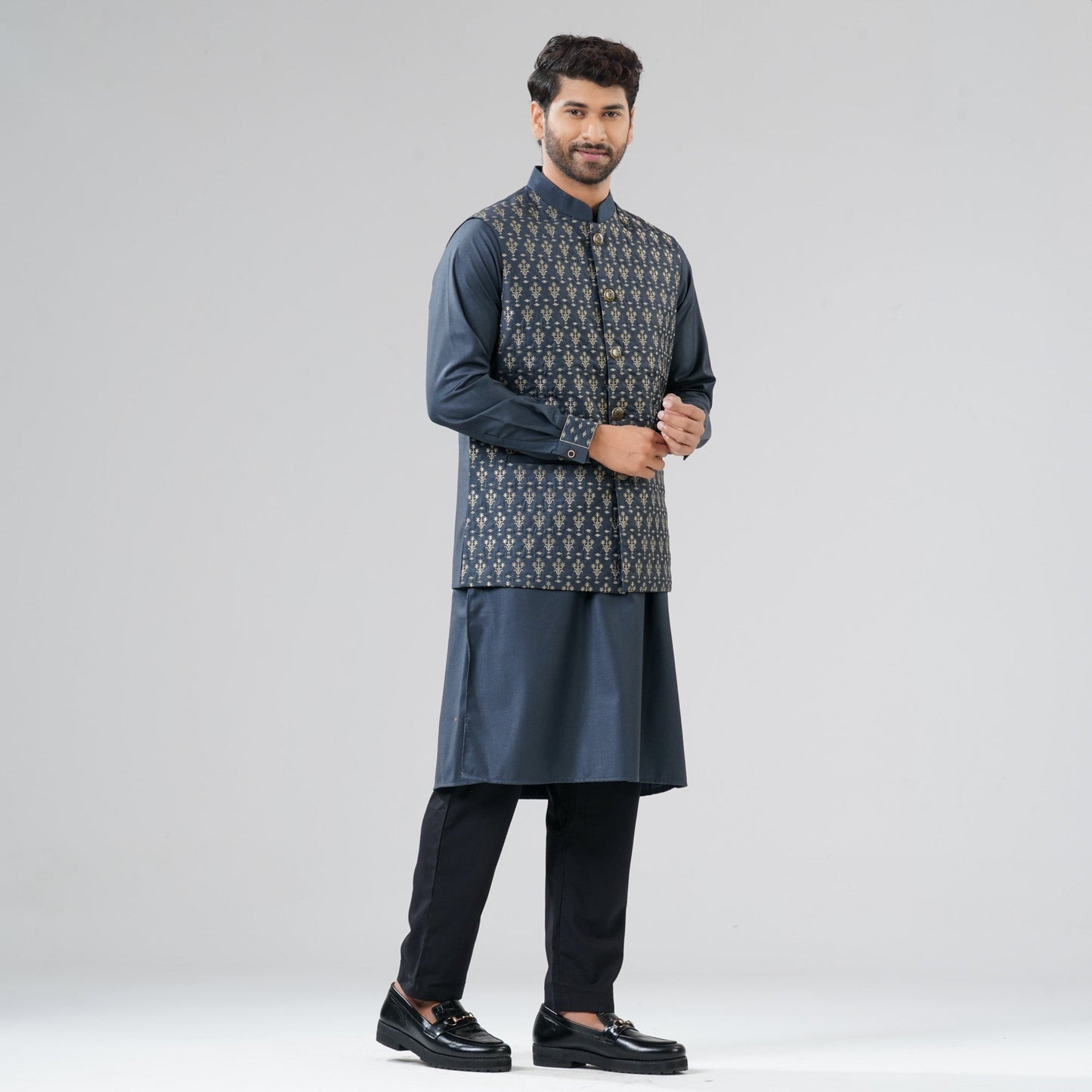 Mens Gray Ash Panjabi Set