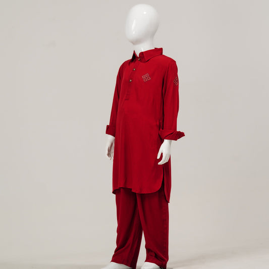 Boys Embroidery Red Kabli