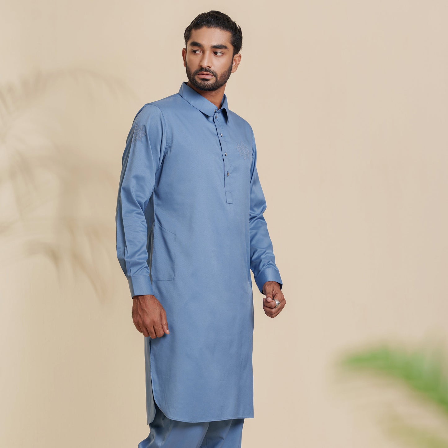 Mens Embroidery Kabli- Blue Horizon